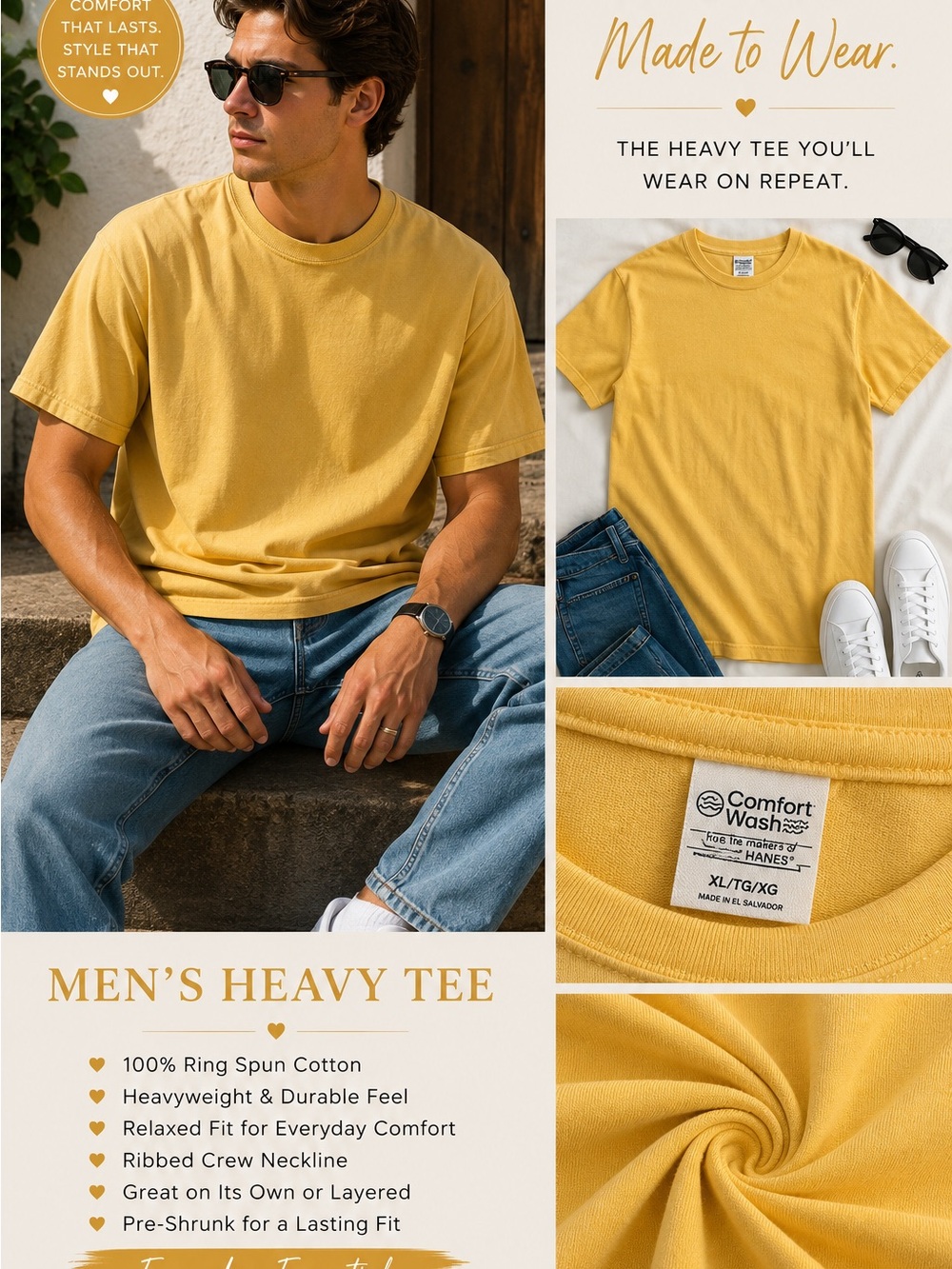 Hanes Men’s Heavy Tee Short Sleeve in Mustard Yellow